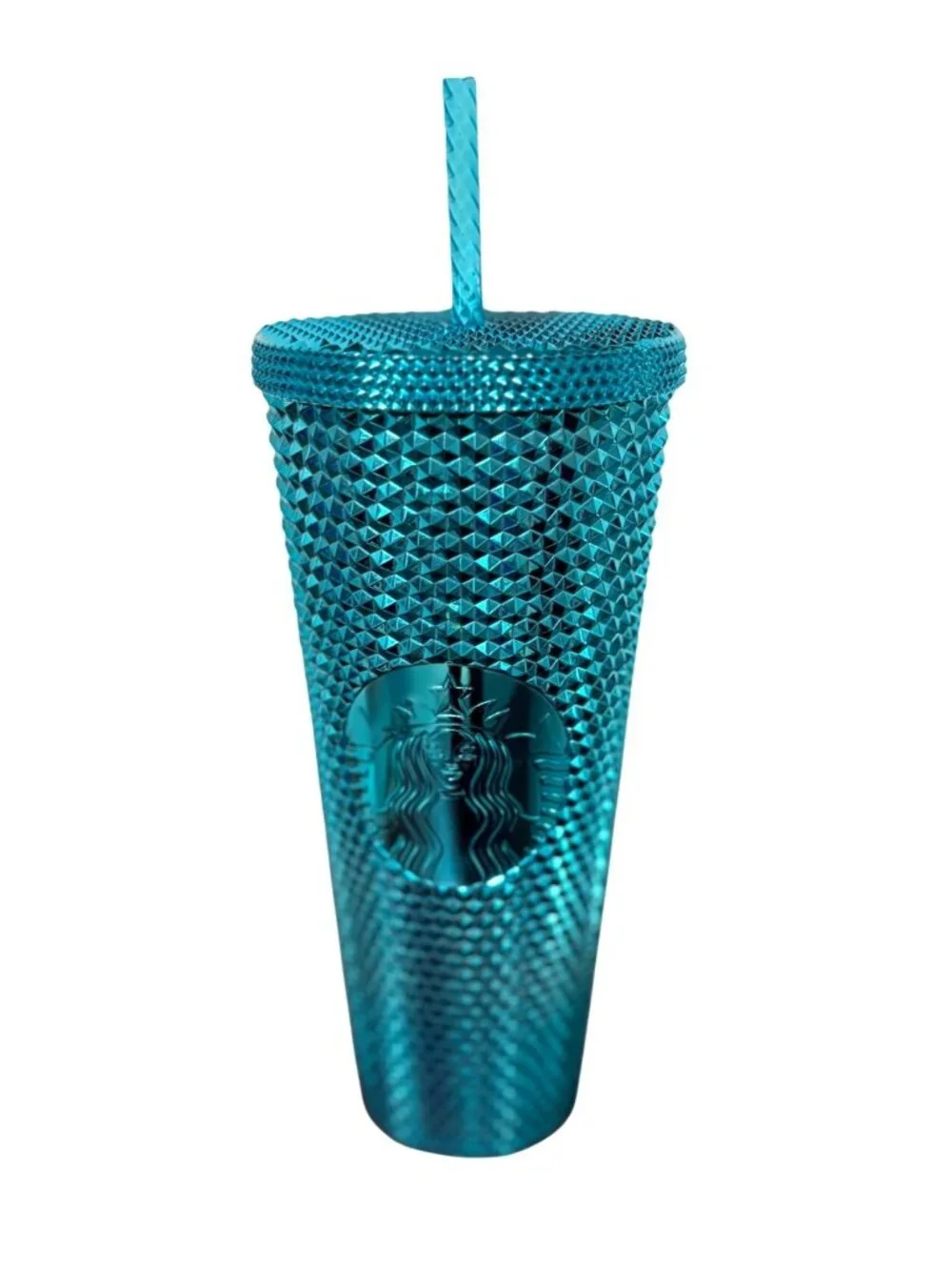 Starbucks Blue 24 oz Metallic Textured Tumbler Cup Mug Hot Cold With Straw
